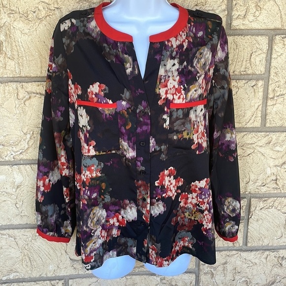 Casual career Floral Top Button Up Blouse Pockets Loose Fit Size XS - Picture 3 of 11